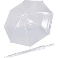 iX-brella Stockregenschirm XXL 135 cm Durchmesser Brautschirm transparent, komplett weißes Gestell mit transparentem Dach
