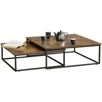 en.casa Couchtisch (2er-Set), Haninge 2er Set Wohnzimmertisch Schwarz / Dunkler Holzton