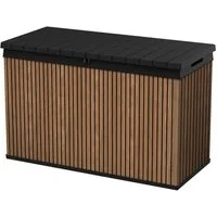 Keter Gartenbox Darwin, 667 Liter, Braun, Deckel bis 300kg belastbar, Aufbewahrungsbox in moderner Lamellen-Holzoptik