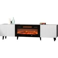 MIRJAN24 TV-Schrank Pafos 180 mit Elektrischem Kamin (mit zwei Drehtüren) Realistische LED-Flamme, Deko-Kristallen
