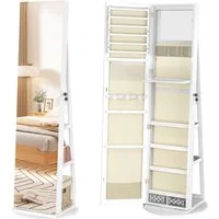 FIVMEN Schmuckschrank Spiegelschrank zur Aufhängen Hängend Abschließbar 2 in 1 Drehbare Halterun Wandspiegel und Schmuck Organizer Weiß/Schwarz