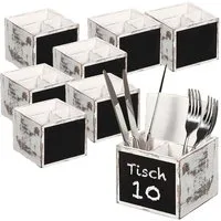 Kesper Besteckträger 8 Stück Besteckbox, 3 Fächer & Kreidetafel - Pappelholz weiß rustikal, (8-tlg), mit Kreidetafel zur individuellen Beschriftung