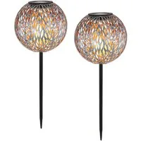 GLOBO LIGHTING LED Solarleuchte, Dämmerungssensor, LED fest integriert, Warmweiß, 2er ausgefallene Solarkugeln Garten-lichter Leuchtkugeln, Ø18cm