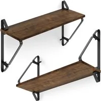 tectake Wandregal Ablageregal aus Holz und Stahl, 60 x 20 x 33,5 cm, Hängeregal Irvine 2-tlg., Industrial Style, Belastbarkeit je Regal 15 kg, einfache Montage
