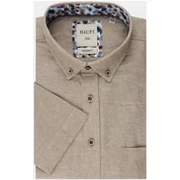 Haupt Kurzarmhemd Modern Fit Kurzarm Baumwoll-Leinen Herrenhemd Camel Style Sommer