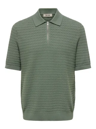 ONLY&SONS - ONSMENU REG SS STRUCTURE POLO KNIT Agave Green - Gr. - S