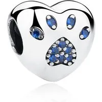 PANDACHARMS Bead Pfötchenherz Blau Charm für Charm Armband, 925er Silber, Zirkonia