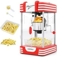 COSTWAY Popcornmaschine, Retro Popcornmaker mit Warmhaltelicht & Handkurbel