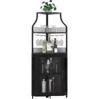 GarveeMore Eckschrank 5-stöckiges mit Glasständer und verstellbaren Regalen,47x32x154cm industrielles Eckschrank,Weinschrank mit Türen aus Metallgitter fürbar