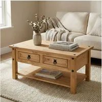 CARO-Möbel Couchtisch SALSA, Wohnzimmertisch 100x60cm, Sofatisch mit Stauraum Landhausstil natur