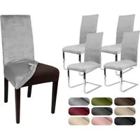 Beautex Stuhlhusse 4er Set LEA Stuhlhusse, elastische Uni Stretch-Husse Samt Mikrofaser