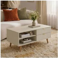 en.casa Couchtisch, »Nand« mit 2 Schubladen 100 x 50 x 45 cm Sandfarben