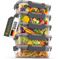 Lemontree Vorratsdose mit Deckel Luftdicht - Meal Prep Boxen Glas - Mikrowellengeeignet, Hochborosilikatglas, (Vorratsdosen-Set (3-teilig, groß je 1040 ml), Meal Prep Boxen 3er Set - 1040ml - auch als 5er & 10er Set erhältlich), Luftdicht, auslaufsic