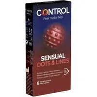 CONTROL CONDOMS Kondome SENSUAL Dots & Lines Packung mit, 6 St., anatomische Kondome mit Noppen und Rippen, tiefgehend stimulierende Kondome