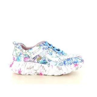 Laura Vita Damen-Sneaker Sofiao 07, blau-rosa, mit Blumenmuster, aus Leder, Plateau.