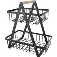FIVMEN Obstschale Obst Etagere Obstkorb Metall Obst Schüssel Halter ​Brotkorb Ablagekorb, mit Holzgriff Tortenständer Gemüsegestell für Küche, 2 Etagen/3 Etagen