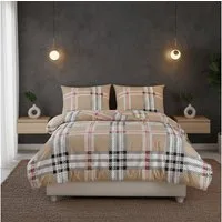 Buymax Bettwäsche Jurado, Bettgarnitur, Bettbezug Set, Renforce: 100% Baumwolle, 3 teilig, mit Reißverschluss, gemustert, Karo, Beige, 200x220 cm