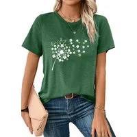 PYLIKE Kurzarmbluse Bequemes Shirt Damen Kurzarm Basic-Shirt mit Löwenzahn Print Bequem für Freizeit und Büro,Strandurlaub