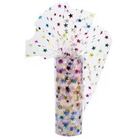 Creativery Stoff, Tüll Stoff Rolle mit Sternen 15cm x 9m Weiß / Bunt Regenbogen