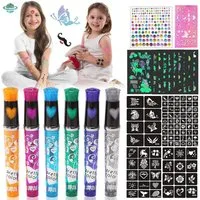 LuxusKollektion Kindertattoo Glitzer Tattoo Stifte Kinder 6 Farben 95 Schablonen Einhorn Leuchtend