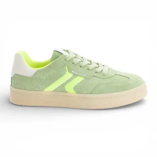 Tamaris Damen-Sneaker aus grünem Leder mit Neonstreifen