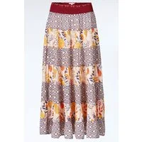 Himalaya Clothing Stufenrock Rock Damen aus kunstvollen Stufen mit Ornamenten und floralen Motiven Maxirock aus hochwertiger Viskose atmungsaktiv