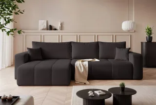 Ecksofa Schlafsofa Sofa LEROS XL in Stoff Manila Schwarz Ottomane Links
