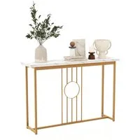 COSTWAY Konsolentisch, Mamor, schmal, Metallgestell, gold, 120x30x80,5cm
