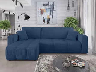 Ecksofa mit Schlaffunktion Sofa DAGNY in Stoff Poso Blau Ottomane Links