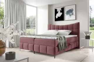 Boxspringbett Schlafzimmerbett CHARLES PREMIUM 140x200cm Stoff Aragon Bordeau...