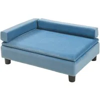 en.casa Tiersofa, Samt (100% Polyester), »Salkonssad« Haustierbett mit Staufach 60 x 45 x 24 cm Samt Blau