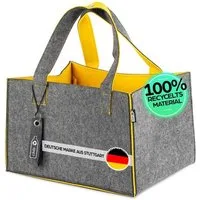 Tanndesign Einkaufskorb Einkaufs- & Kaminholzkorb Filz 31L, aus recycelten PET, Grau/Gelb, 31 l, Filz-Tragetasche aus recycelten PET-Flaschen