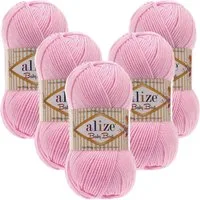 Alize 5 x ALIZE Baby Best 191 Light Pink Häkelwolle, 240 m, Babywolle,Viskose,Anti-Pilling,Babygarn