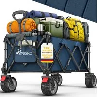 TRESKO Bollerwagen TRESKO® GV-215 Faltbarer Bollerwagen Handwagen (Faltbarer Strandwagen Extra Breite All-Terrain-Räder, Transportwagen mit Tragetasche), faltbar 215L mit Bremse Handwagen klappbar 150kg inkl. Vollgummireifen