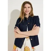 MORE&MORE Kurzarmbluse feminine, dark denim Kurzarm-Jeansbluse