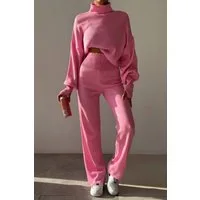 WOMAN VISION Blusentop Rollkragenpullover und hochgeschnittene Strickhose (Oberteil und Hose)