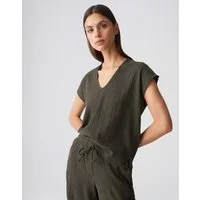 OPUS Kurzarmshirt Sirukus Structure Boxy Fit mit Crash Effekt fließender Fall. Perfekt für moderne, feminine Looks