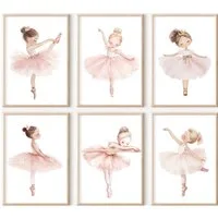homestyle-accessoires Poster Kinderzimmer Bilderwand 6erSet Bilderset Babyzimmer BALLERINA, Hochformat, Künstlerpapier, ohne Rahmen