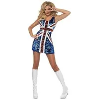 Smiffys Kostüm Rule Britannia 60s Minikleid, Für 90s Spicegirls und Swinging Sixties