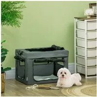 PawHut Tiertransportbox Haustierbox mit Meshfenster bis 4 kg, Grau 60 x 42 x 42 cm