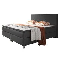 inter Boxspringbett Berlin Webstoff mit 7 Zonen Taschenfederkern und Topper (140x200 cm, Anthrazit mit 7 Zonen Taschenfederkernmatratze und Topper), Taschenfederkern-Komfort, gepolstertes Kopfteil, inklusive Matratze