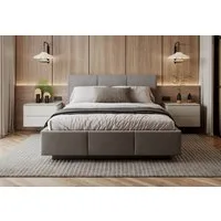 FDM Polsterbett ALMADA modern mit Bettkasten MADE IN EU - mit Trinity Velours Bezug (verfügbar 90x200 120x200 140x200 160x200 180x200cm, Bettrahmen, Bett, mit großen gepolsterten Kopfteil, mit Bettkasten zum aufklappen), Hebbarer Metallrahmen, Bettka