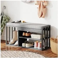 HOMCOM Schuhbank Schuhregal mit Sitzfläche, Stauraum (Flurbank, 1-St., gepolstert Sitzbank), für Wohnzimmer, Flur, 86 x 30 x 45,4 cm, Grau