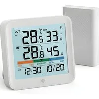 Athlix Wetterstation für Innen & Außen, kabelloses Thermometer und Hygrometer Funkwetterstation (100m Funkreichweite, IP43 wasserdicht, LCD-Display)