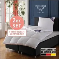 Excellent Daunenbettdecke + 3-Kammer-Kopfkissen Venedig, 2-tlg, hergestellt in Deutschland, verschiedene Größen, Füllung: Bettdecke: 90% Daunen, 10% Federn, Bezug: 100% Baumwolle, Decke mit Kissen,Set, Sommer, Winter, Bettdecke 135x200 cm, 155x220 cm