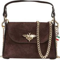 FLORENCE Umhängetasche Florence Biene Damen Handtasche Wildleder (Umhängetasche), Damen Umhängetasche Leder, dunkelbraun ca. 19cm x ca. 14cm hoch