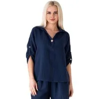 WENOR Schlupfbluse Damen Musselin 100% Baumwolle – Oversize Sommerbluse One Size mit Kokosknopf, Krempelärmel & Seitentaschen – Naturmaterial
