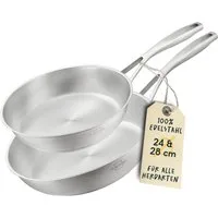 SILBERTHAL Bratpfanne 2er Set, Edelstahlpfanne Unbeschichtet Induktion, Edelstahl (2-tlg), für Röstaromen, spülmaschinenfest, backofenfest bis 400°C