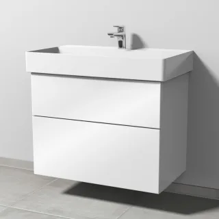 Sanipa 3way Waschtischunterbau zu Duravit Dura Square Waschtisch mit 2 Auszügen, Weiß-Glanz SF42878