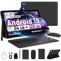BUFO 10.1 Zoll Android, 4GB/6GB+128GB, 1280x800 HD, incl. Hülle Set Tablet (10", 128 GB, Android 15, Octa core mit Tastatur, Stift, Maus, Hülle, Kopfhörer, WiFi 6 BT 5)